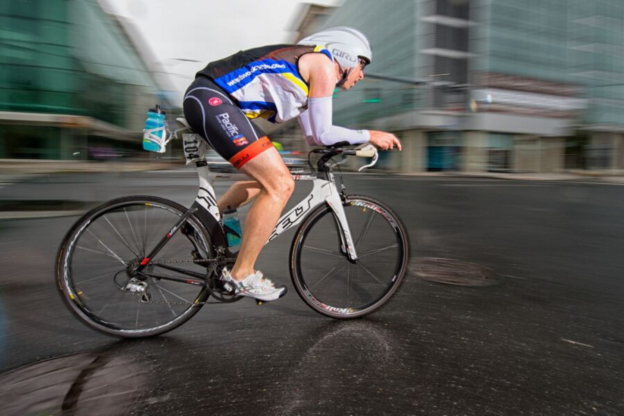 Morning rain made for slick conditions for runners and cyclists alike. (Photo: Ron Hiner).
