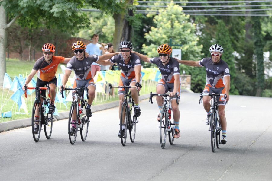 Team Sherpa approaches the finish line together.